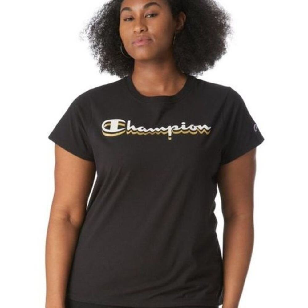 Champion Women's Black Plus Classic Tee Logo Graphic T-Shirt Large